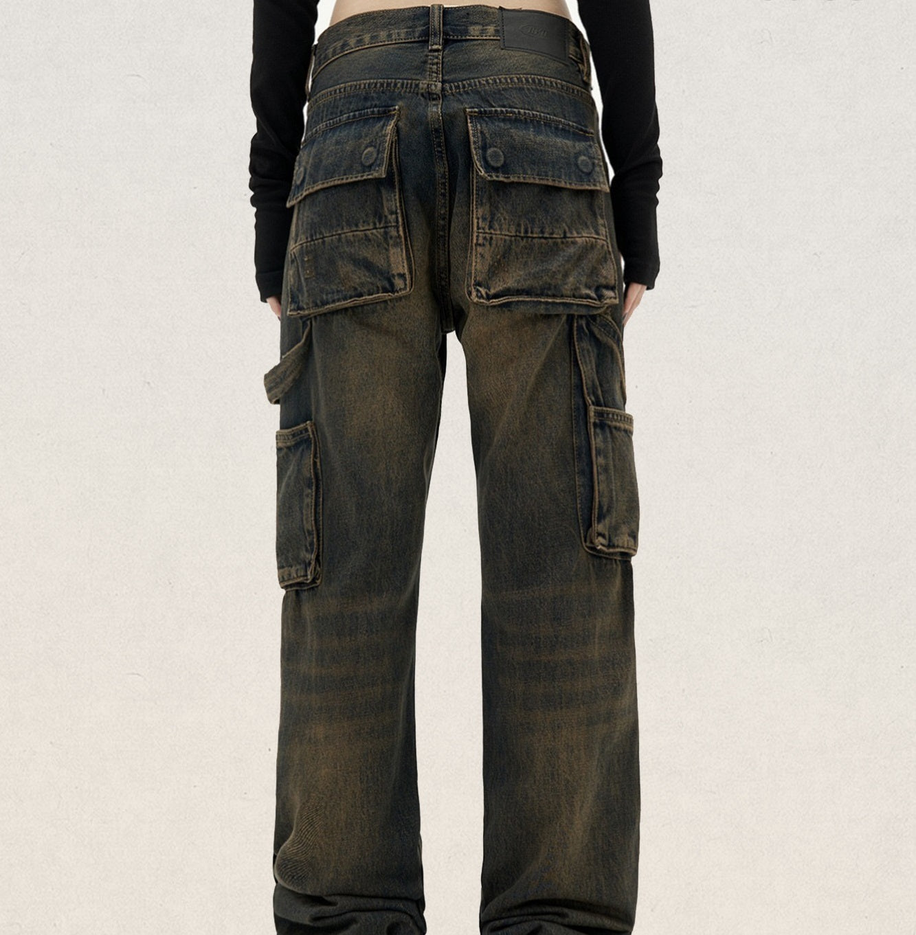 American Retro Jeans Heavy Washed Dirty Mud Dyed Overalls