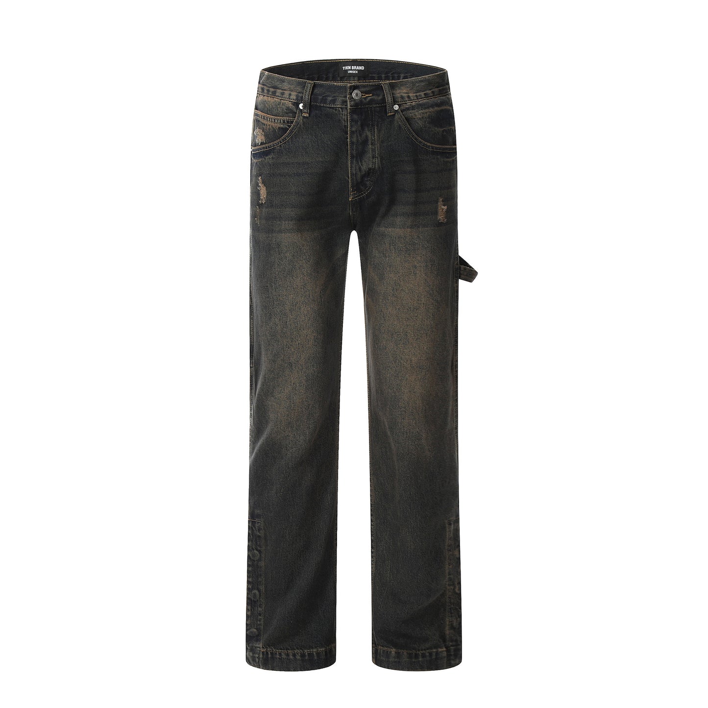 American Retro Jeans Heavy Washed Dirty Mud Dyed Overalls