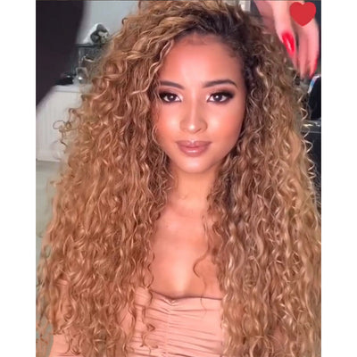 Wig Female Cross-Border Amazon Long Curly Hair African Small Curly Hair Wig Dyeing Gradually Brown Fiber Wig