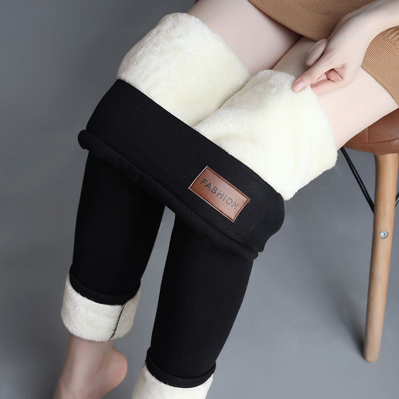 Winter Lamb Cashmere Plus Velvet Thick High-waisted Tight-fitting Warm Leggings