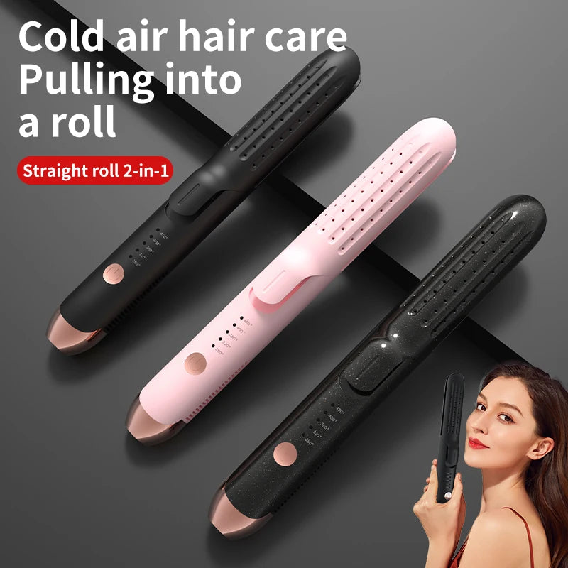 Two-In-One Negative Ion Hair Straightening And Curling Iron Cold Wind Hair Straightener Paddle Brush for Salon Professional Use