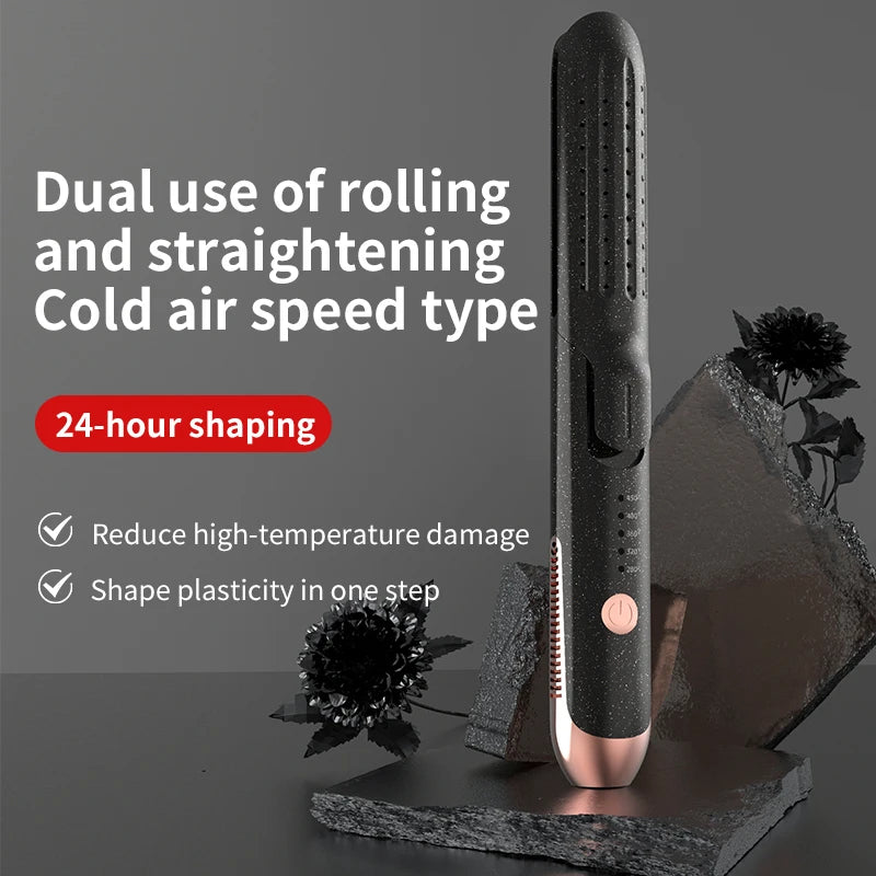 Two-In-One Negative Ion Hair Straightening And Curling Iron Cold Wind Hair Straightener Paddle Brush for Salon Professional Use