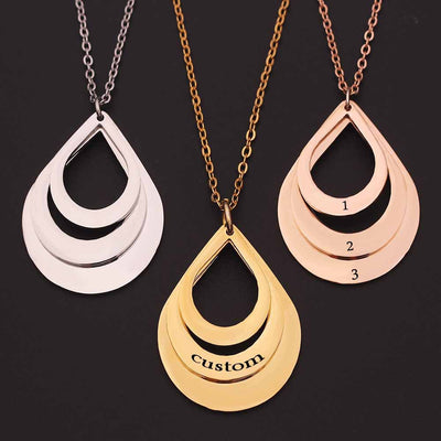 Engraved Drop Shaped Family Necklace