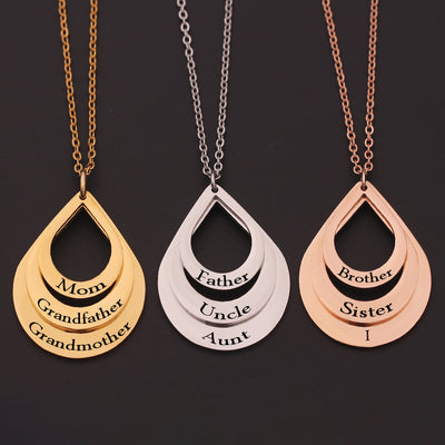 Engraved Drop Shaped Family Necklace