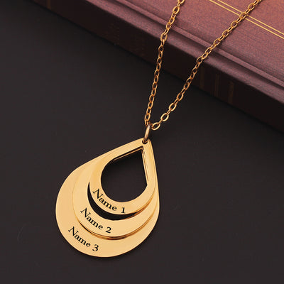 Engraved Drop Shaped Family Necklace