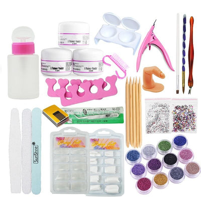 Nail Art Set Full Crystal Powder White Transparent Extension