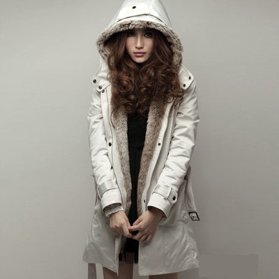 Winter Hooded Fur Slim Jacket