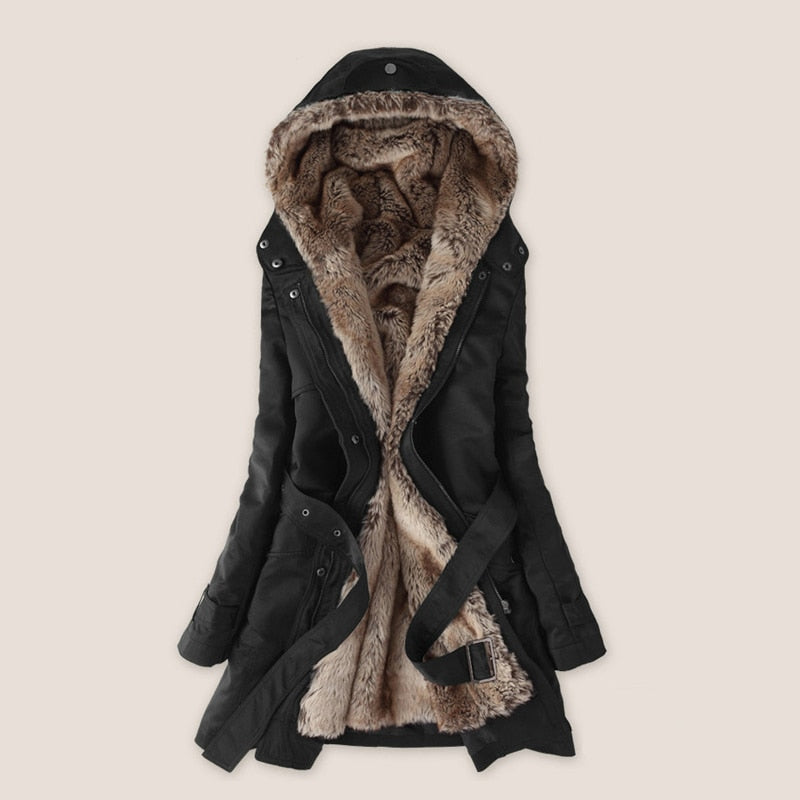 Winter Hooded Fur Slim Jacket